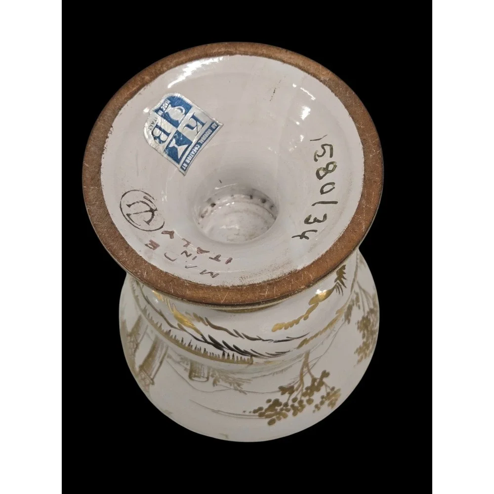 Vintage Ugo‎ Zaccagnini Italian Signed Italy Art Pottery Vase Gold White